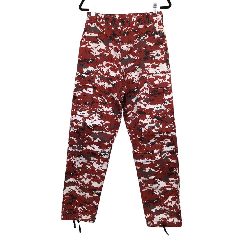 Camo Button Fly Cargo Pockets Pull Tie Hem Streetwear Relaxed Jogger Pants 28